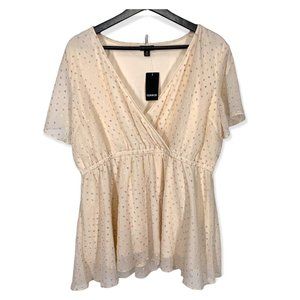 NWT Torrid Ivory Pink Flutter Sleeve Clip Dot Top Size 0